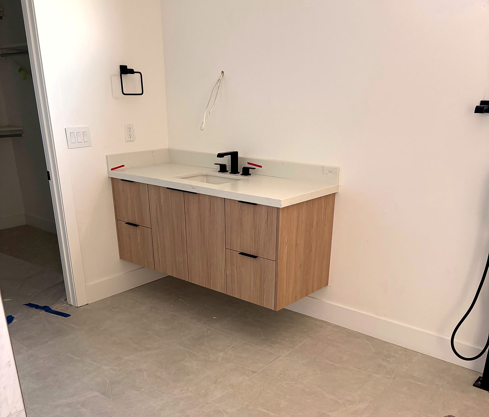 Floating oak vanity, second view